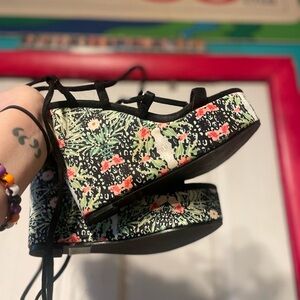 Boohoo Black Floral Wedge Sandals